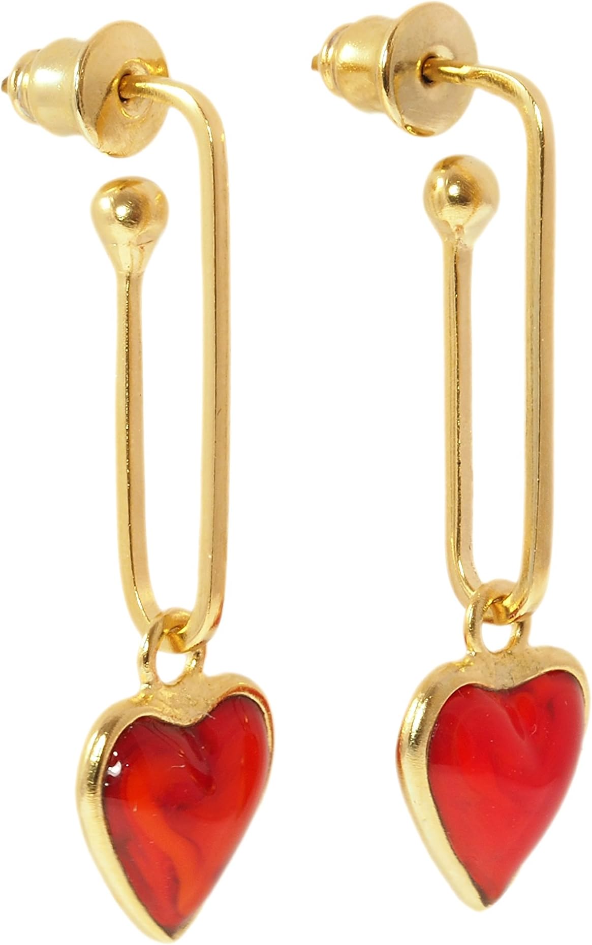 Gripoix Paris Women's Gold Plated Brass Red Hearts Shaped Pierced Paperclip Earrings
