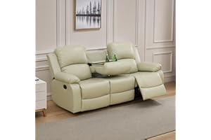Caberryne Leather Recliner Sofa - Wall Hugger Reclining Sofa for Living Room/Office/Theater Seating - Beige Couch with Cupholder
