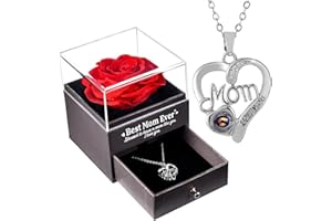 U UQUI Mothers Day Preserved Rose Gifts for Mom from Daughter Son, Flower Box with I Love You Necklace -Eternal Rose Gifts for Wife Girlfriend, Anniversary Birthday Gifts for Women