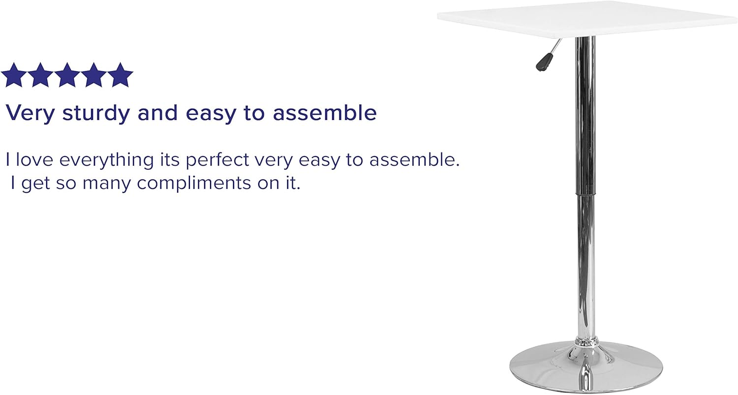 Flash Furniture 23.75'' Square Adjustable Height White Wood Table (Adjustable Range 33'' - 40.5''): Furniture & Decor