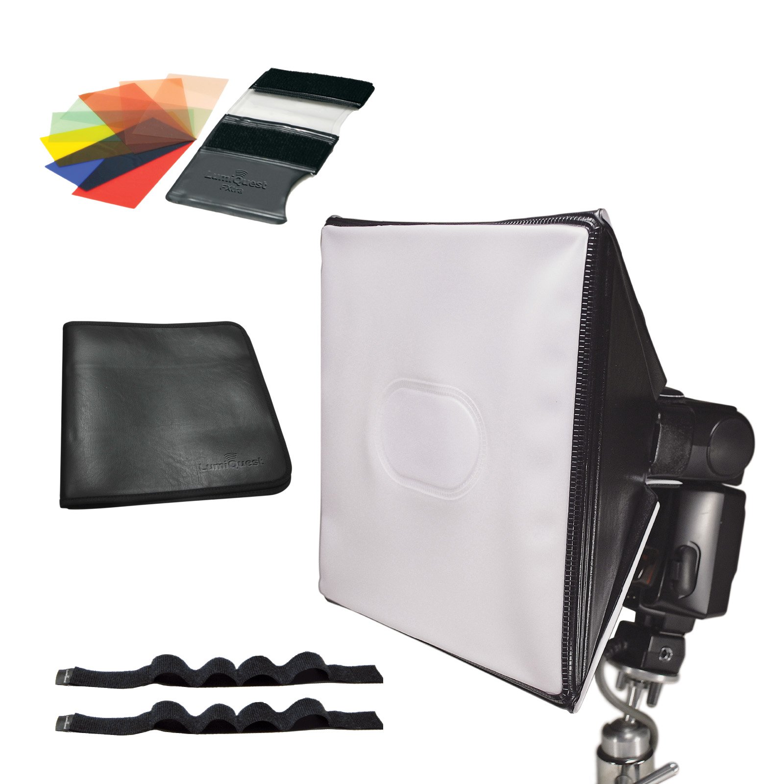 Lumiquest 9-Piece Colored Gel Strobist SoftBox Lighting Kit LQ-132 with UltraStrap Bundle - Features Light Modifier, Shadow Reducer and Light Diffuser - Includes FXtra Compact Flash Gel Flash Balancer