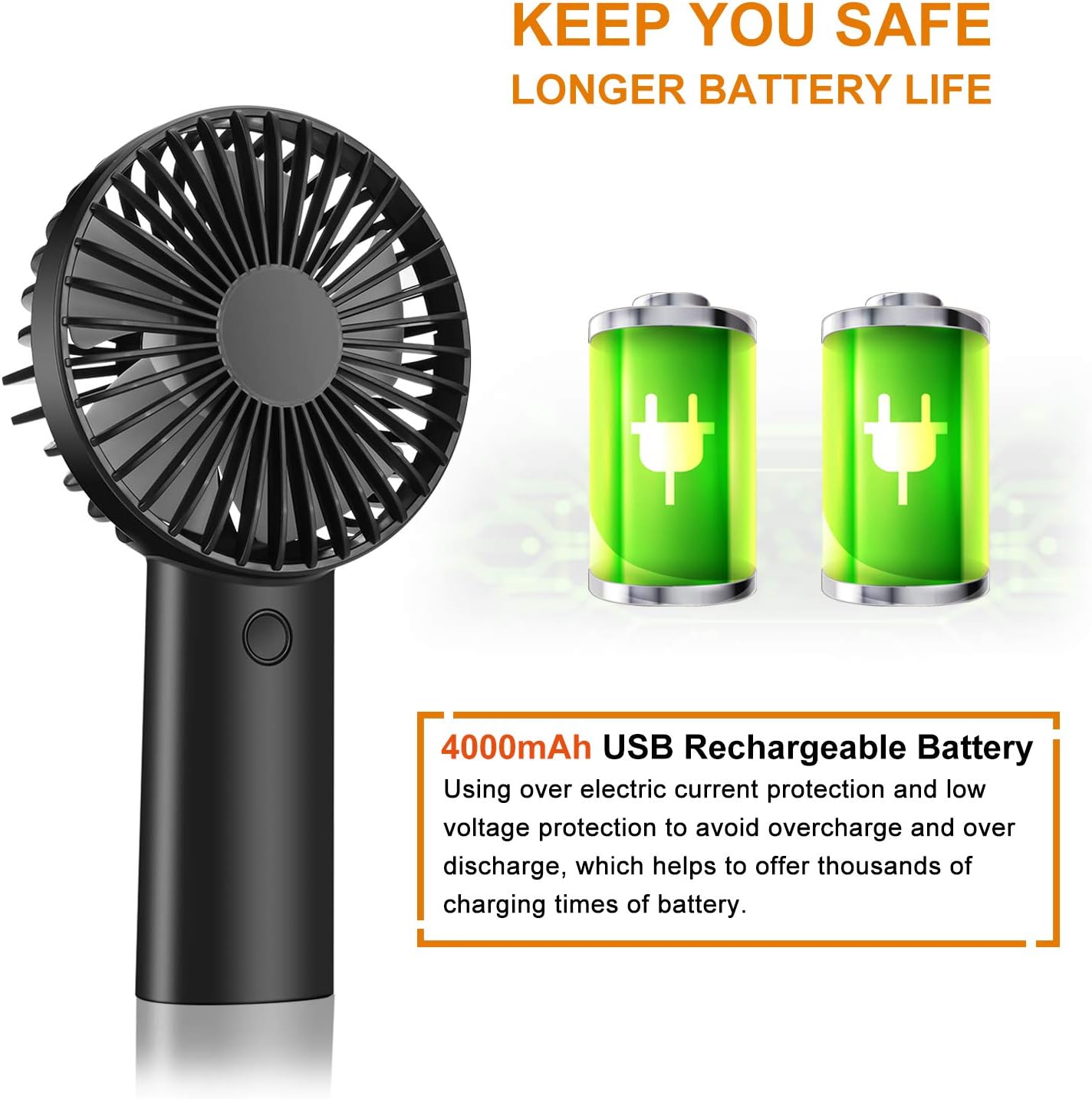 YunTuo Handheld Fan Battery Powered with 4400 mAh Rechargeable Battery - Image 4