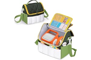 LoDrid Lightweight Carrying Case Compatible with YOTO Player (3rd Gen.), Puffy Portable Storage Bag with Handle and Shoulder Strap for Audio Player and Accessories, Green, Bag Only, (Patent Design)