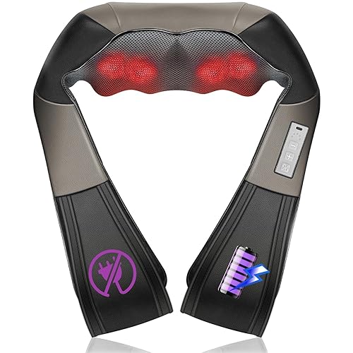 JQX Cordless Shiatsu Neck & Back Massager with 3D Kneading - 5 Speed Adjustable Deep Tissue Therapy for Shoulders/Arms/Legs, Home/Office/Car Use, Rechargeable Mothers Day Gifts (Black)