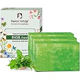 Passion Indulge Basil Handmade Soap - (Pack of 3), Natural Essential Oil Nourishing Bath Bar | Deep Cleansing | Bath soap for all type skin