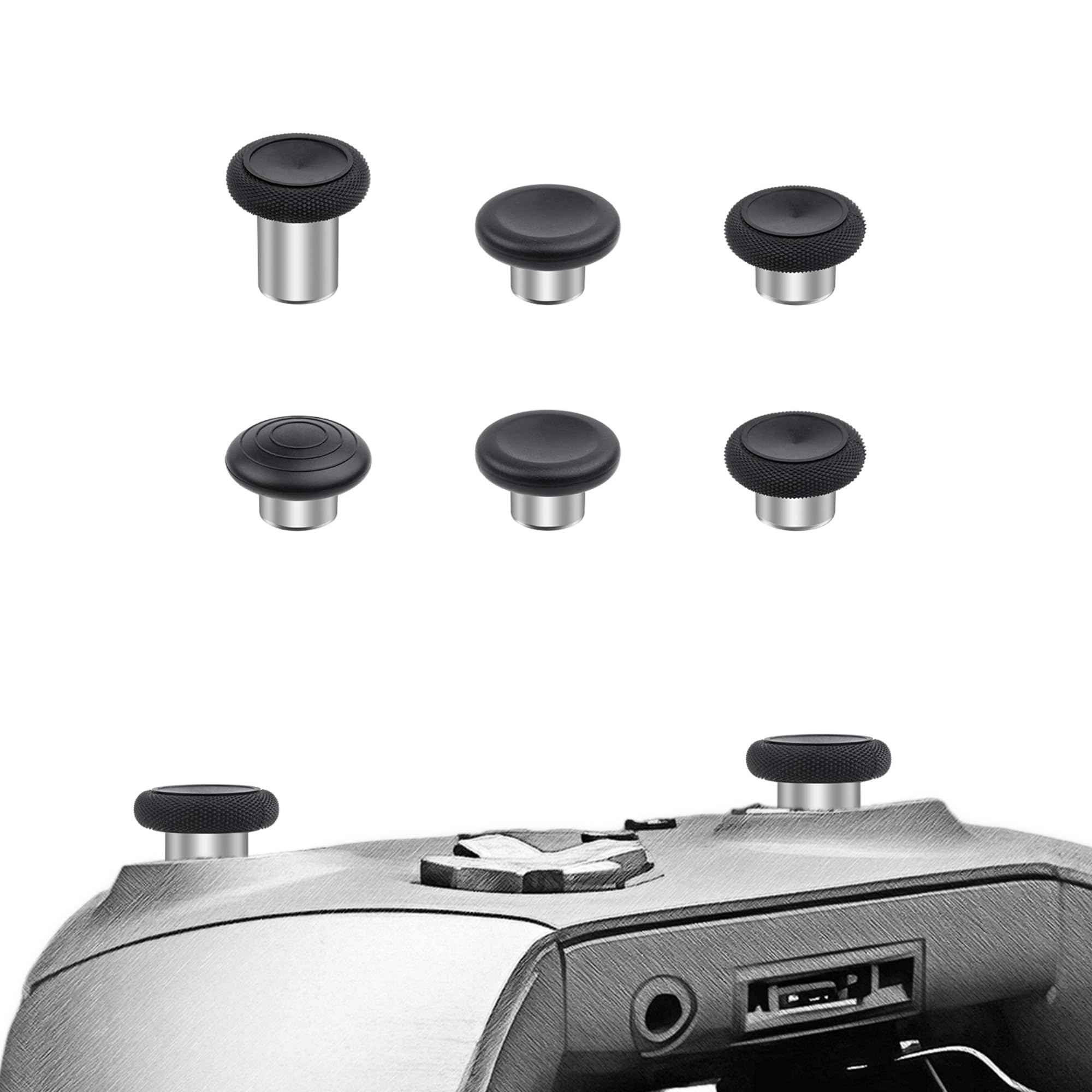 Mcbazel Metal Thumbsticks Replacement for Elite Series 2, 6 in 1 Metal Custom Button Set fit for Xbox One Elite Series 2 Controller - Black