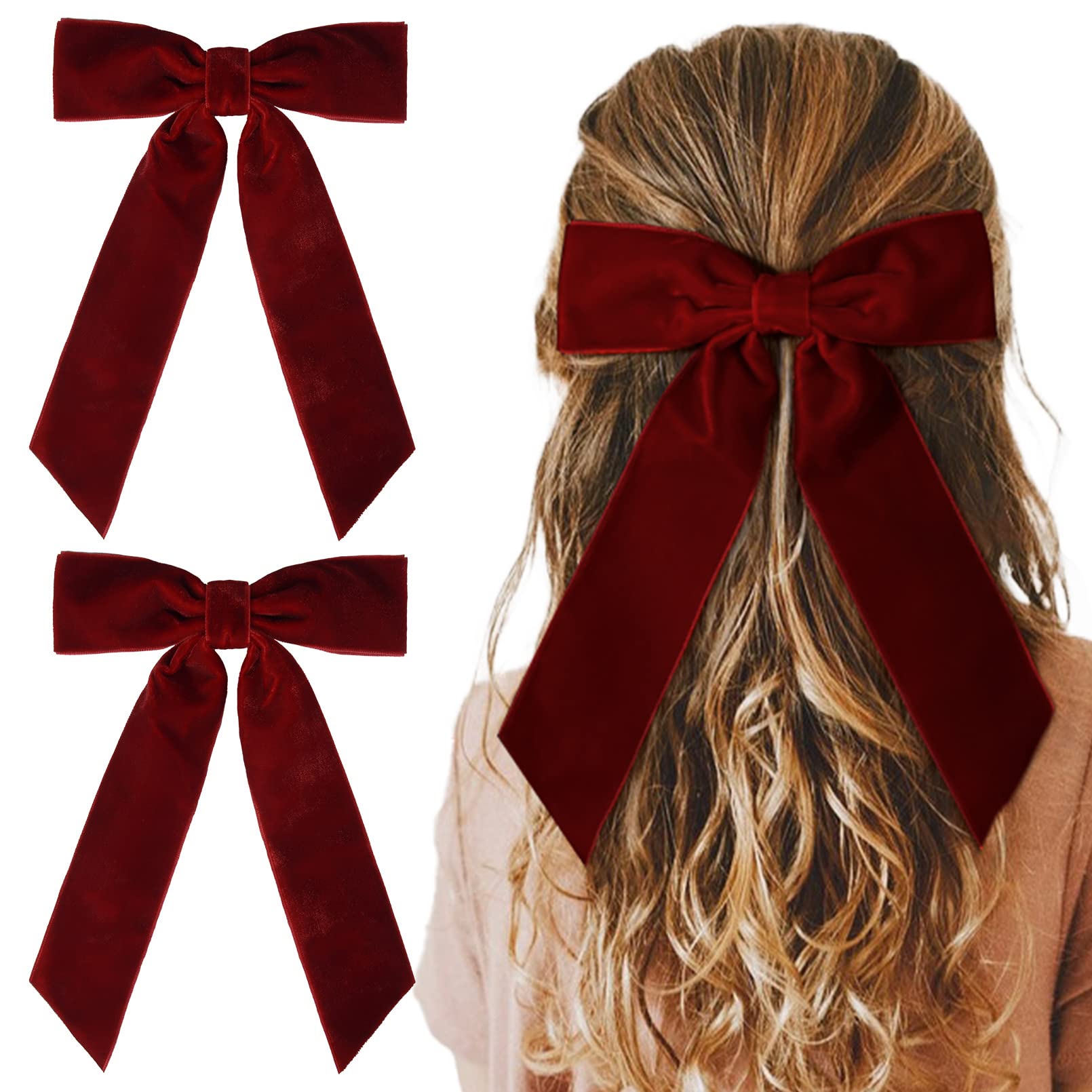 Photo 1 of 2PCS Red Velvet Hair Bows Hair Clips 5" Big Fall Alligator Clips Hair Accessories for Women Girls Toddlers Kids