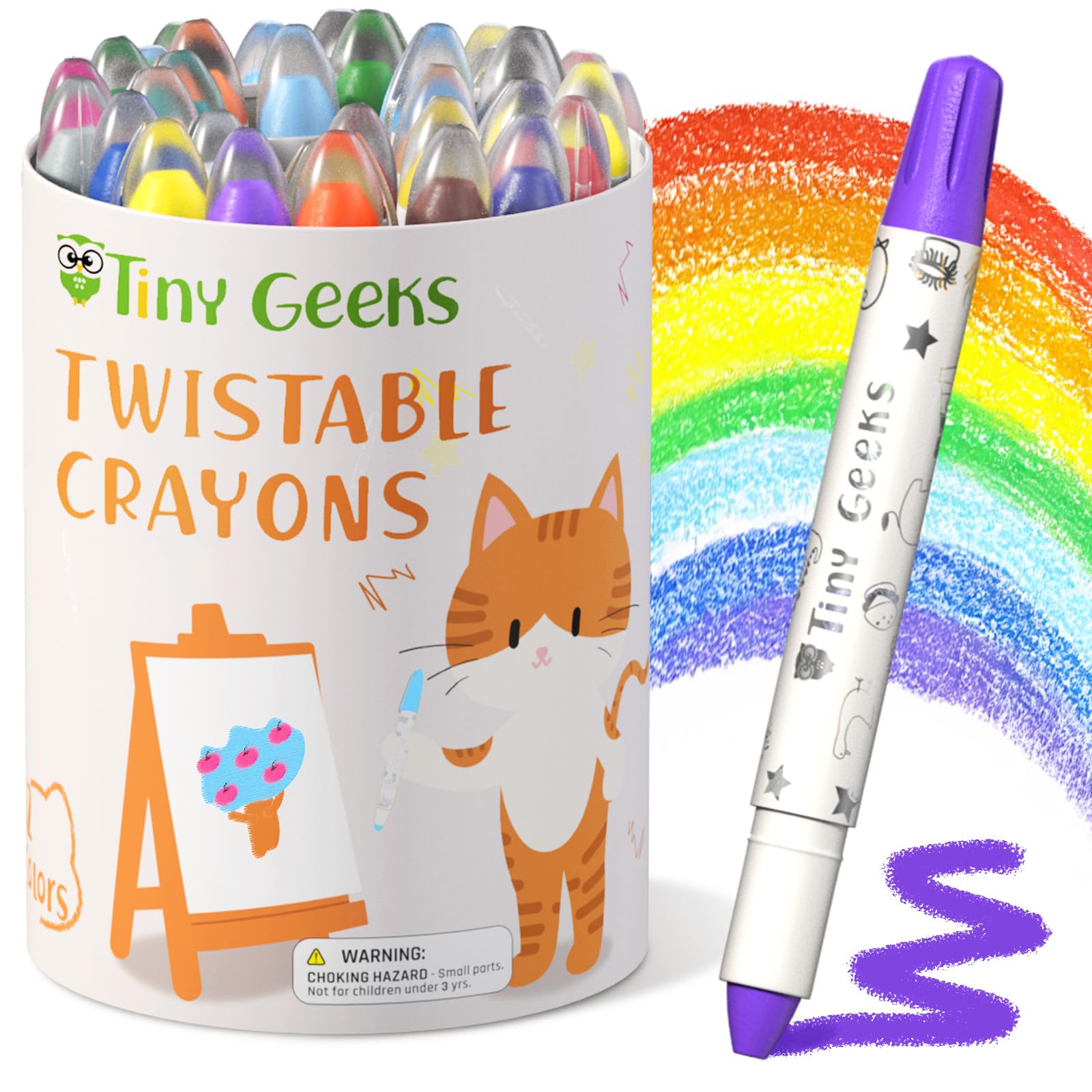 TinyGeeks 24 Twistable Crayons - Non Toxic, Washable Crayons for Toddlers, Kids Ages 3-8 - Easy To Hold - Perfect Coloring Gift for Boys and Girls - Unleash Colorful Fun