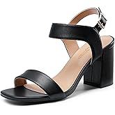 DREAM PAIRS Women's High Chunky Heels Square Toe Block Ankle Strap 3 inch Dress Shoes Comfortable Wedding Heeled Sandals