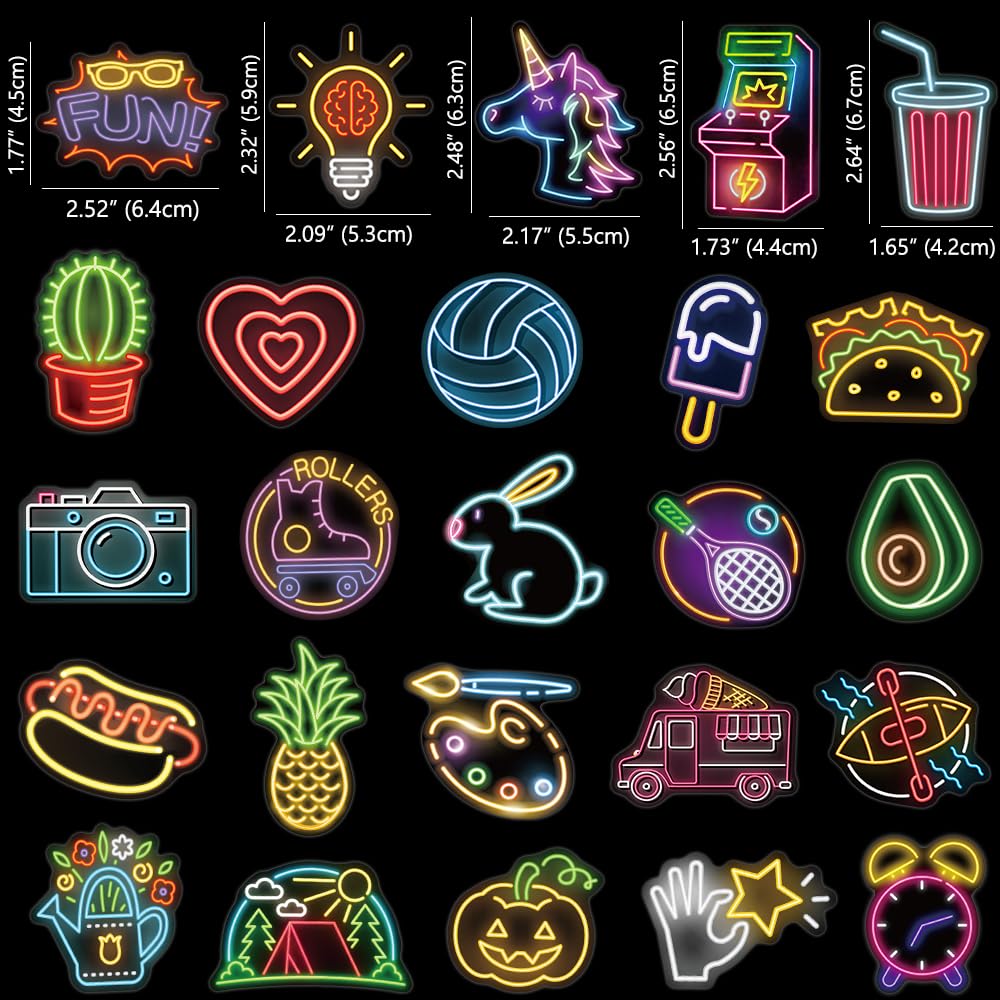 150 Pcs Cool Neon Sign Vinyl Stickers for Kids Teens Waterproof Water Bottle Stickers Pack for Laptop Phone Case Guitar Skateboard Helmet Bike Car Decals School Carnival Party Favors Supplies