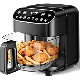 Kismile 5QT Glass Air Fryer, Non Toxic AirFryer with Digital Touch Control | PFAS Free &amp; BPA-Free, 8-in-1 Air Fryer, 1500W, Portable, Dishwasher Safe Basket, Up to 400&deg;F, 95% Less Oil Cooking, Black