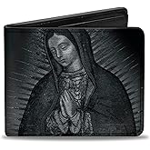 Buckle-Down Wallet, Bifold, Virgen de Guadalupe Close Up Tonal Grays, Vegan Leather