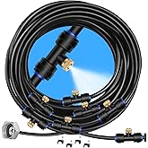 GOXAWEE Misting System, 59FT (18M) Misting Line + 20 Brass Mist Nozzles + Brass Adapter(3/4"), Misters for Outside Patio Cool
