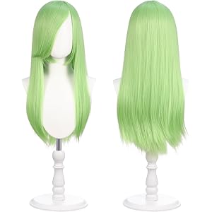 QYZHIZ 60cm Long Straight Cosplay Wig, Customizable Styling (Light Green) | Soft Heat-Resistant Synthetic Hair, 2 Wig Caps In