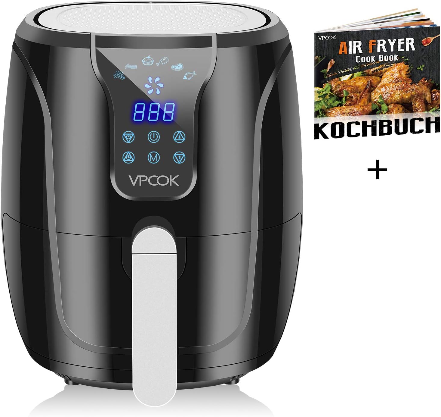 Vpcok Hot Air Fryer, LCD Touch Display, Without Oil, Black, XL Amazon