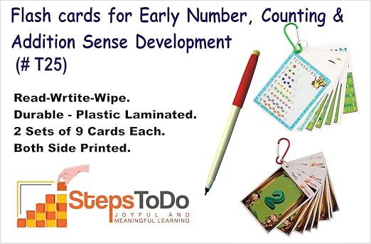 Kutuhal Novel Flash Cards for Learning of 1-9 Numbers. Trace, Count and Addition,Write-Wipe, Set of 18 Durable Flash Cards Printed on Both Sides