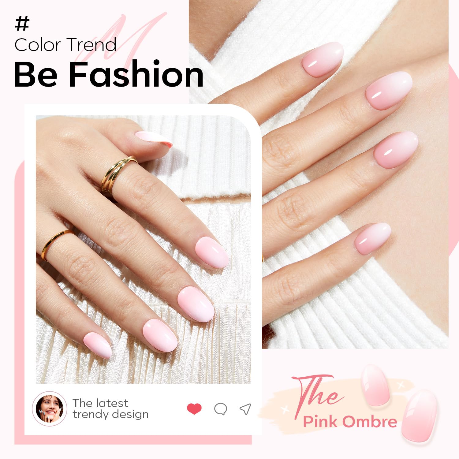 modelones Short Press on Nails, 32Pcs 16 Sizes Oval Fake Nails Kit Press Ons with Nail Glue, Adhesive Tabs, Nail File, Prep Pad, Manicure Stick, Pink Ombre - Image 2