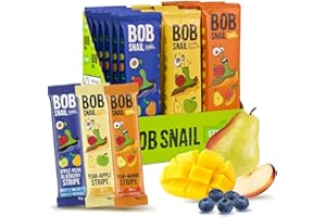 BOB SNAIL Healthy Fruit Snacks for Kids and Adults – 30 Fruit Leather Snacks with Pear & Apple, Blueberry, Mango – Vegan Low-Carb Variety Pack Strips for Kids – Sugar Free Jerky Bars