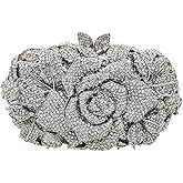 DEBIMY Rose Flower Crystal Purses Sparkly Rhinestone Evening Clutch for Women Wedding Party Cocktail Handbags