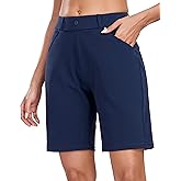 Oalka Women's Bermuda Shorts Work Casual 8" Stretchy Golf Walking Shorts Knee Length