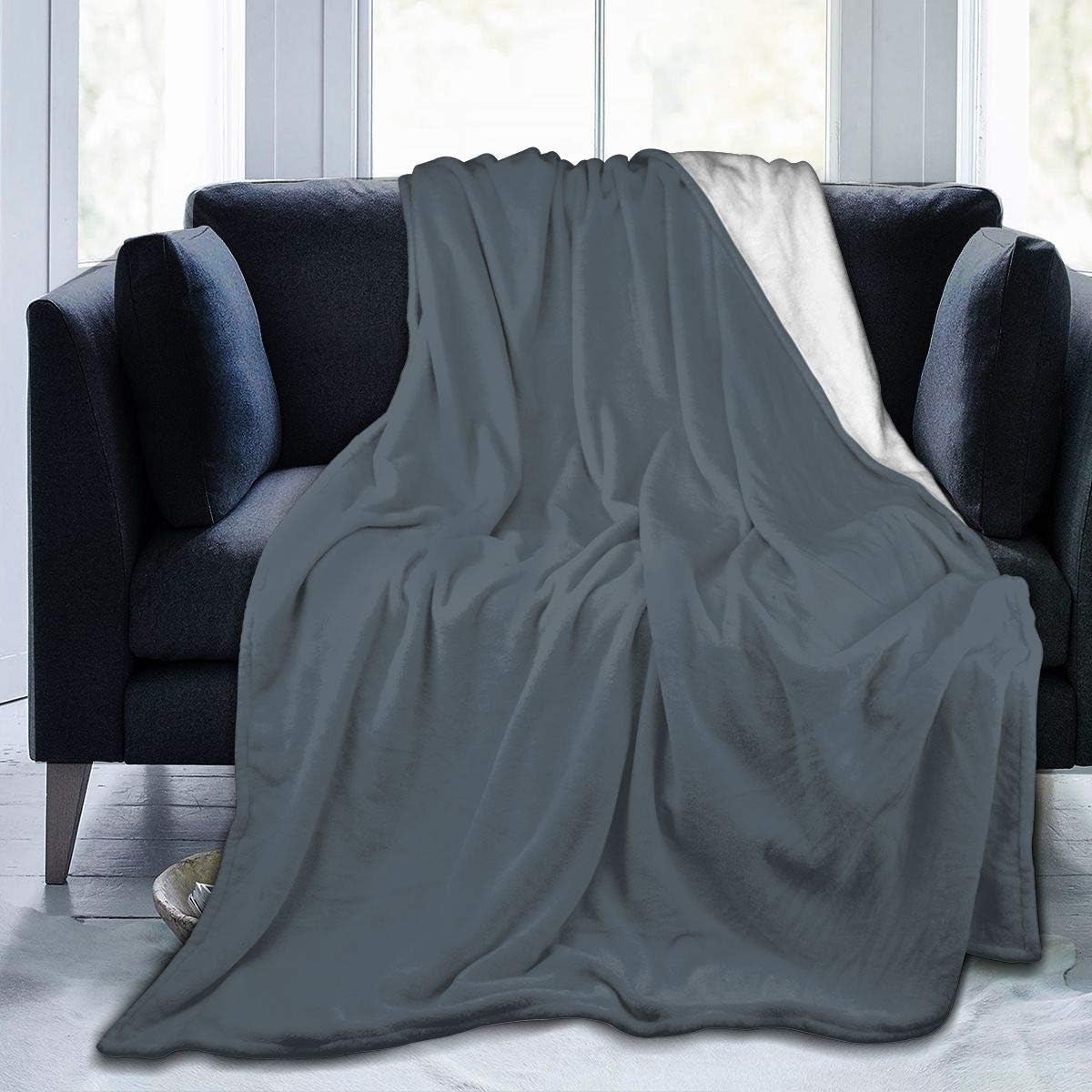 KDJGVM133 Fleece Blanket Dark Gray Throw Queen Bed Flannel Blanket Ultra-Soft Microfiber - Cozy Lightweight - All Season - 80"x60"
