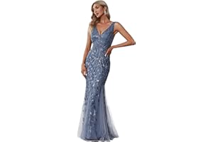 Ever-Pretty Women's Formal Dress Sequin Double V-Neck Sleeveless Mermaid Long Evening Dress 07886