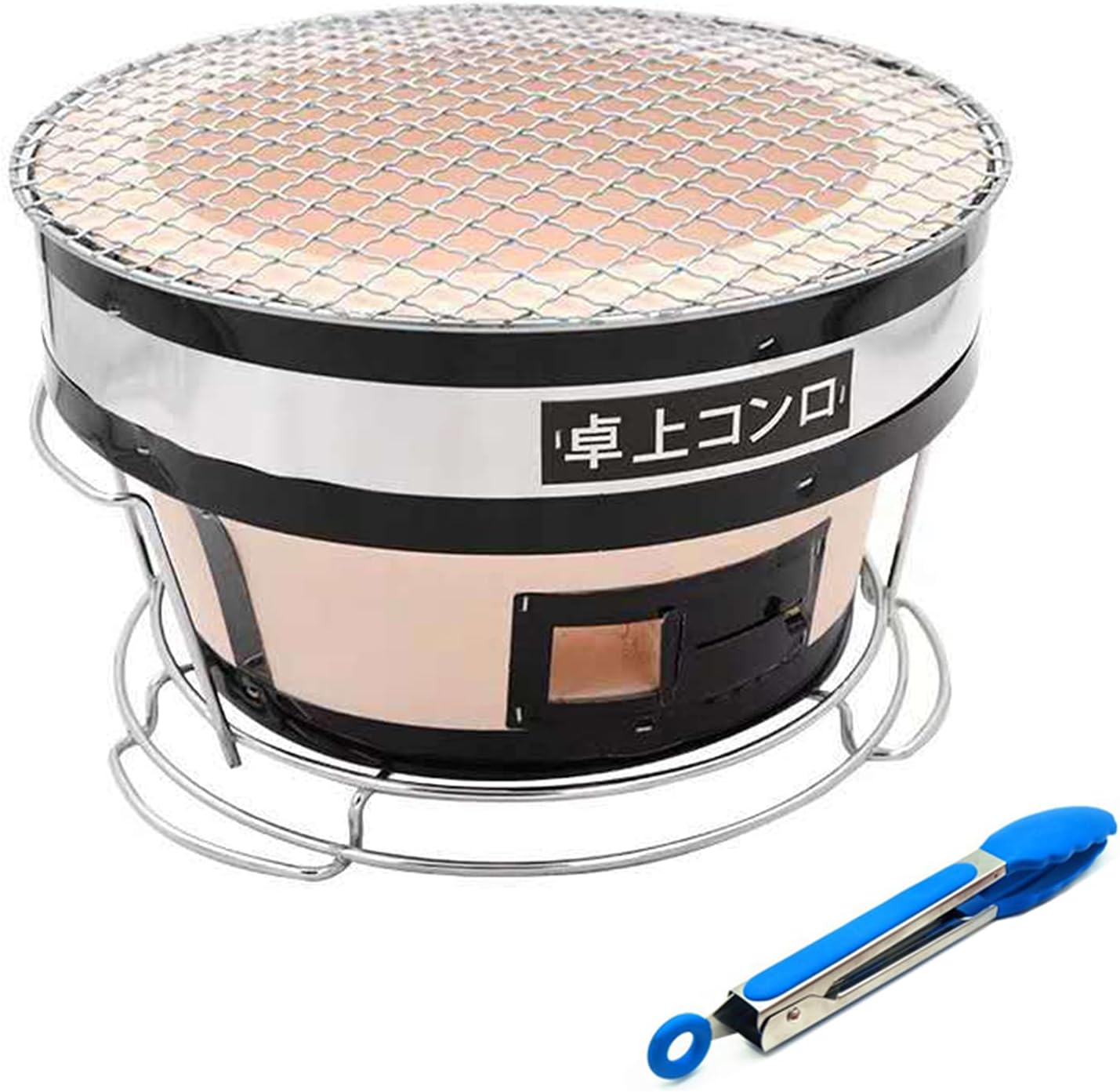 Hibachi Barbecue Charcoal Grill, Japanese Round Ceramic Clay Charcoal Stove Tabletop Yakitori Charcoal Grill Cooker for Camping Or Home(Free Food Tongs)