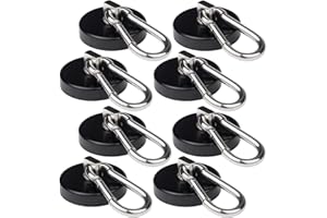WELLZEER Magnetic Hooks 170lbs Heavy Duty Black Magnet Hooks with Swiveling Carabiner for Hanging Refrigerator Strong Large Neodymium Magnet (170LBS-8PACK-BLACK)