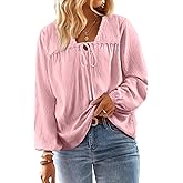 AlvaQ Womens Plus Size Tops Tie Front Long Lantern Sleeve V Neck Floral Applique Blouse Shirt L-4XL