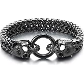 COOLSTEELANDBEYOND Gothic Mens Stainless Steel Skull Franco Link Curb Chain Bracelet with Spring Ring Clasp