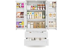 Gizoon Kitchen Pantry Storage Cabinet with Drawers Freestanding Bathroom Storage Cabinets with Doors and Shelves, 47" Small Food Pantry Cabinet for Dining Room Craft Room, White