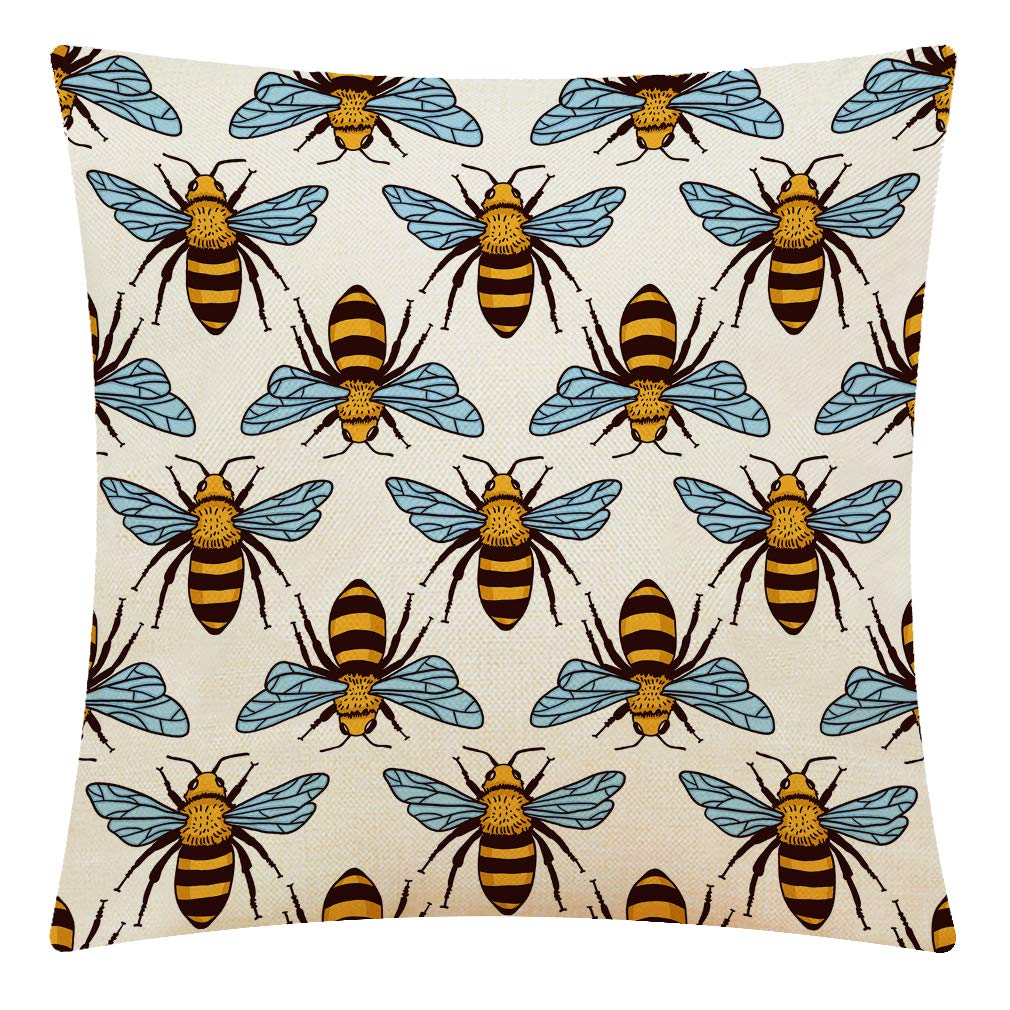 CANSEGO Black and Yellow Bees Pattern Throw Pillow Case,Cotton Linen Cushion Cover Square Standard Home Decorative for Sofa Bedroom Men/Women 18x18 Inch