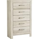 Signature Design by Ashley Tall 5-Drawer Dresser Chest of Drawers, White | Space-saving vertical storage, Rustic whitewash oak grain, Smooth-gliding linen-lined drawers, Bellaby Series