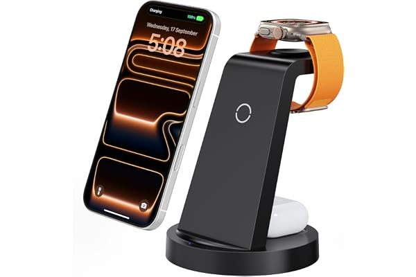 Anlmz 3 in 1 Charging Station for iPhone, Wireless Charger for iPhone 17 16e 16 15 14 13 12 11 X Pro Max & Apple Watch - Wireless Charging Station for AirPods 4 3 Pro