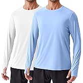 PINSPARK 2 Pack Men's Rash Guard Shirts with Thumb Holes Lightweight UPF 50+ Long Sleeve Sun Shirt Quick Dry Swimming Shirts