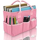 Cupohus Art Organizer Craft Storage Tote Bag with Pockets and Hadles, Oxford Fabric Carrying Caddy for Teacher, Officer, Artist, Traveler, and more – Pink