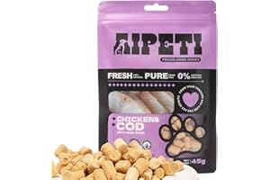 AIPETI Freeze Dried Chicken & Cod with Raw Bones Treats or Dry Food for Cats & Dogs, Rich in Omega 3, Taurine & Niacinamide for Eye, Skin & Coat Health, Grain Free Training Snacks