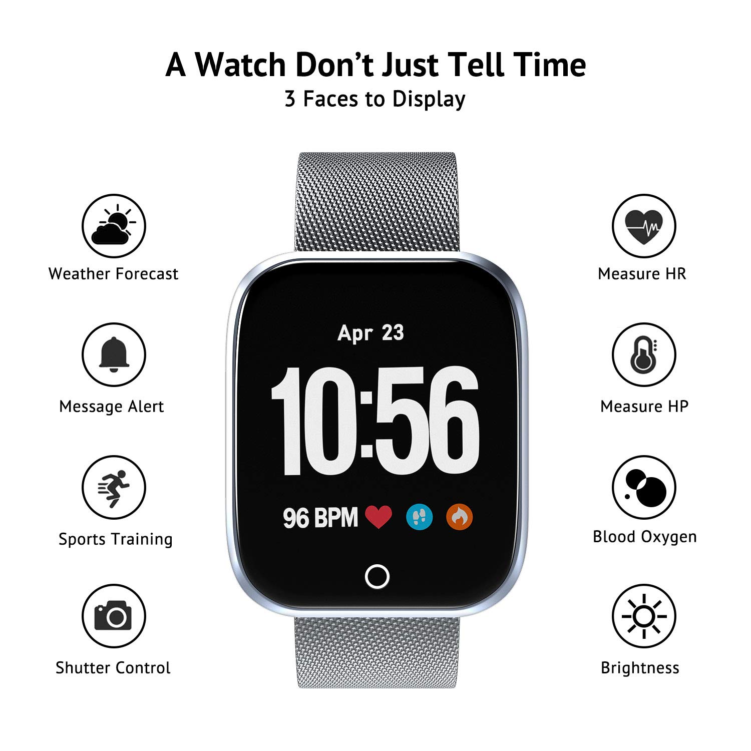 Bracelet Activity Tracker, Waterproof Smart Fitness Watch HD Screen Fitness Tracker With Pedometer/Heart Rate & Blood Pressure Monitor/SNS Alert/GPS Running Map, for Men & Women,iOS Android (Silver)