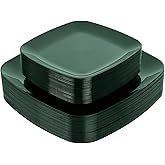 PULOTE 60PCS Green Square Plastic Plates - Green Disposable for 30 Green Guests Include 30 Dinner and 30 Dessert Plates for Party&Christmas