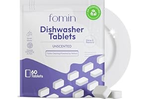 FOMIN Dishwasher Detergent Tablets - 60 Count - Deep Cleaning & Deodorizer Tablets, Plastic-Free, Septic Safe Natural Dishwasher Cleaner Tablets