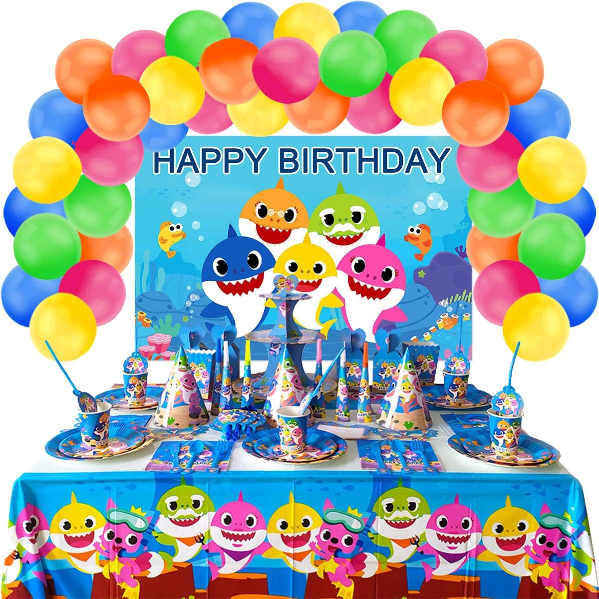 UJGTAR Replacement for Baby Shark Birthday Party Supplies Decorations, Baby Shark Photography Backdrop and Balloons for Birthday Party, 1st Birthday, (No Banner Cake Topper, Favors and Flatware)