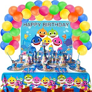 UJGTAR Replacement for Baby Shark Birthday Party Supplies Decorations, Baby Shark Photography Backdrop and Balloons for Birthday Party, 1st Birthday, (No Banner Cake Topper, Favors and Flatware)