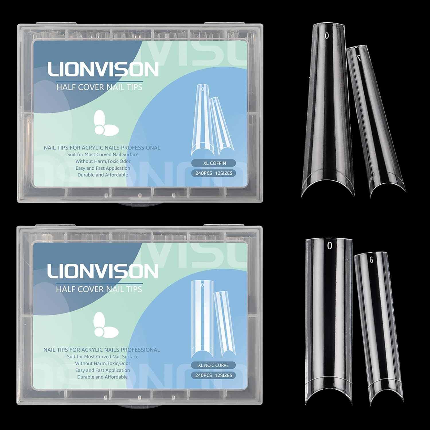 Long Square No C Curve Nail Tips - 12 Sizes Half Cover Press on Nails Extension Kit for DIY Nail Art With Box (XL)