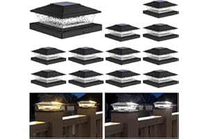 APONUO Solar Post Lights Outdoor, 2 Lighting Modes 16 LEDs Solar Post Cap Lights for 4x4 5x5 6x6 Vinyl Wooden Posts Waterproof Fence Post Lights Solar Powered for Deck/Fence/Porch (Black,12 Pack)