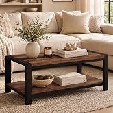 BON AUGURE Coffee Tables for Living Room, 2 Tier Storage Shelf, 43In Rustic | Sturdy wood coffee table, 400 lb top support center table, spacious 2-tier open storage living room tables, rustic oak