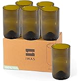 IWAS Upcycled Olive Drinking Glasses | 350 ML | 12 OZ | Set of 6 | Sustainable Water Glasses | Environmentally Friendly Dark Brown Glasses For Home