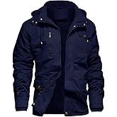 LEPOAR Men's Winter Jacket Military Jacket Fleece Lined Warm Cargo Jackets Removable Hood Cotton Work Coat