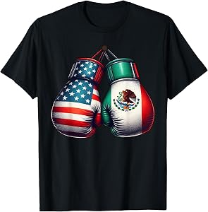 Vintage Style Boxing Gloves with USA and Mexican Flags Great T-Shirt