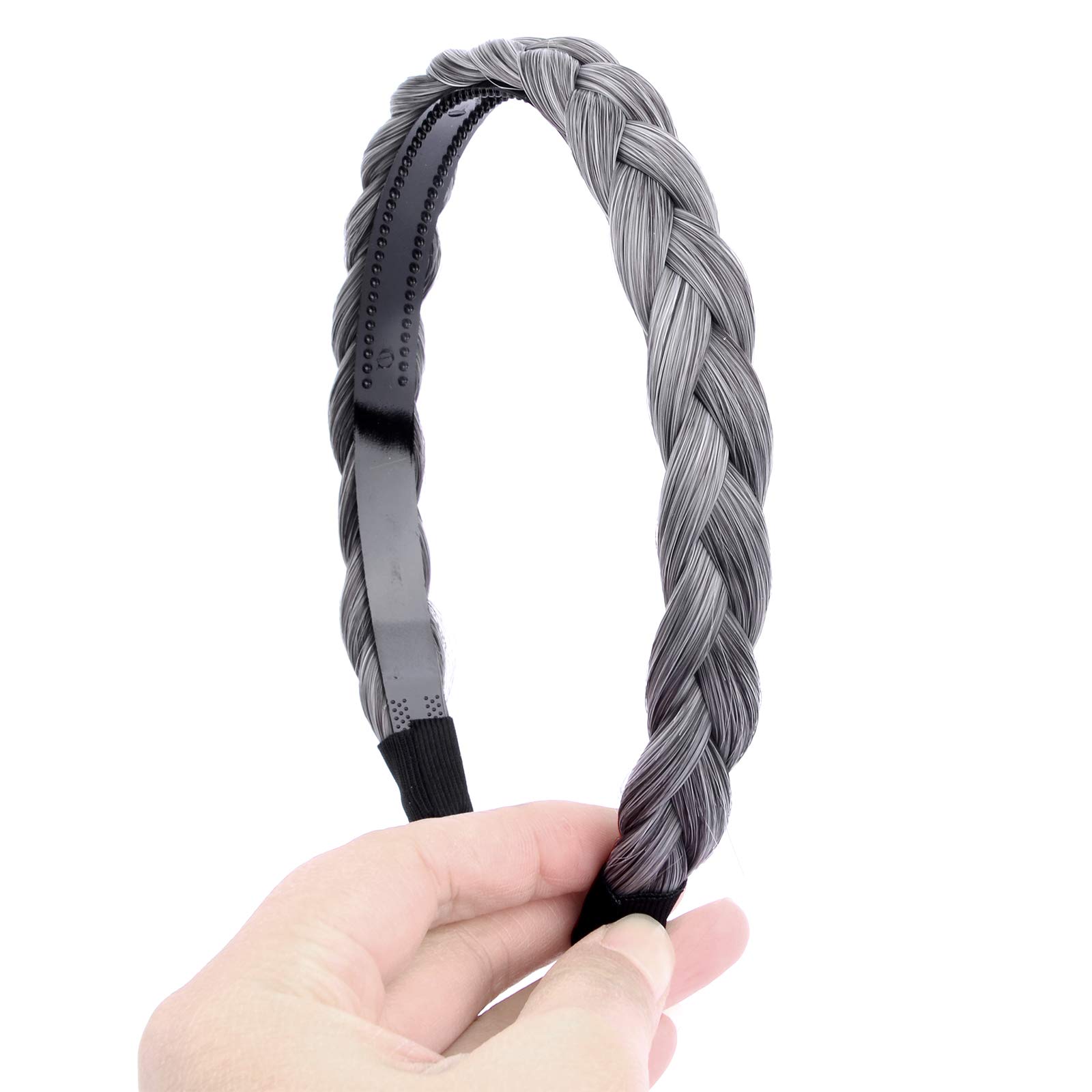 BOBIYA Plait Headband with Teeth Synthetic Hair Plaited Headband Braid Braided With Teeth Hair Band (Dark Gray) — image 1