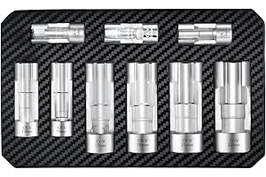 DUEILGO 9PCS Strut Nut Socket, 10-22mm Diesel Injector Fuel Line Socket Wrench Set,Difficult Access Flare Nut Wrench for Fastener on Bent Pipes, Wired Temperature Sensors, Thermo Switches, Bent Pipe, ABS Tube